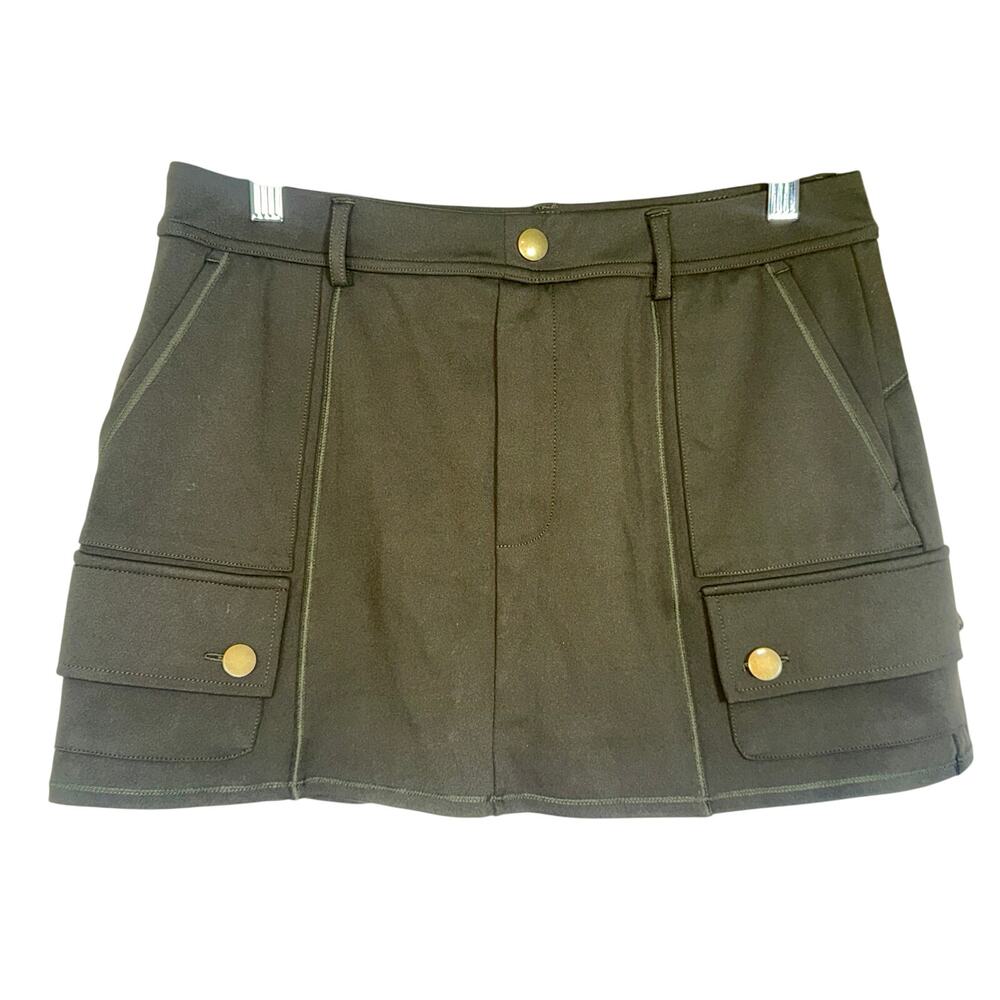 NEW Halara Green Gold Snap Pockets Casual Cargo Utility Mini Skirt Womens Size M